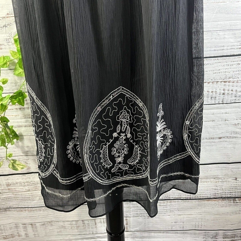 Nygard Skirt size 6 Black Sheer Crinkle Paisley Sequins Knee Full Boho Modest - Picture 6 of 11